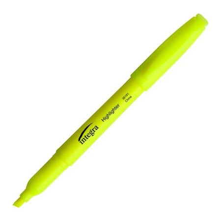 Integra Integra Pen Style Highlighter, Chisel Tip, Fluorescent Yellow Ink, Dozen 36181